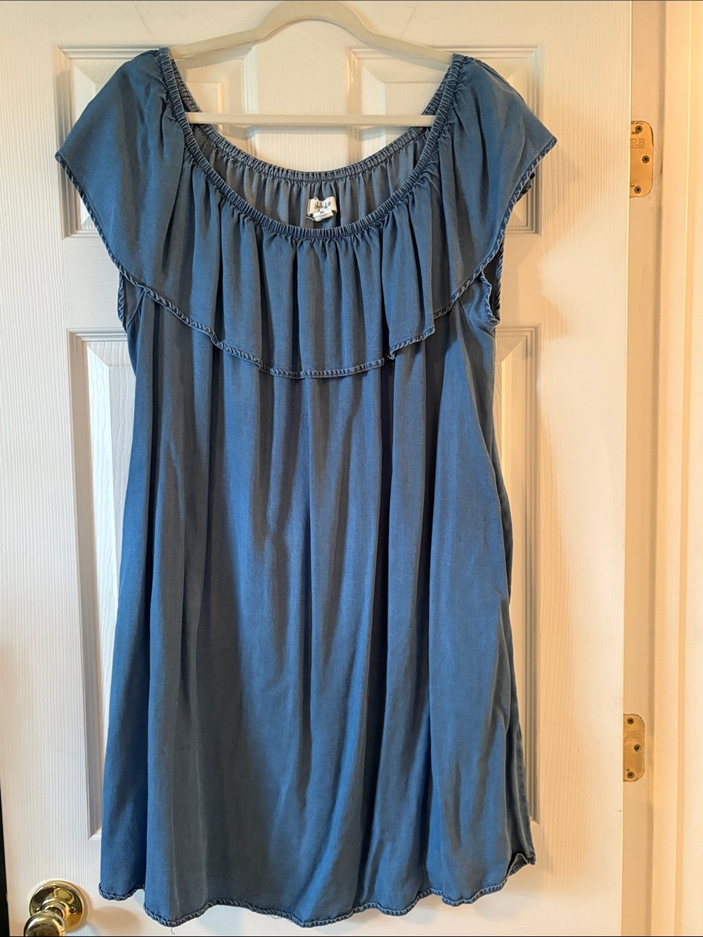 Style & Co. Denim-Blue Ruffle Neck Dress